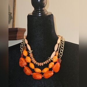 Three Tiered Statement Necklace Orange and Coral Colors